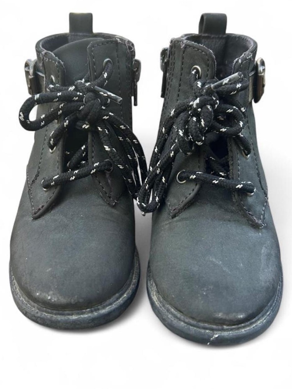 Kids Black Lace-Up Ankle Boots with Buckle Accent - Youth